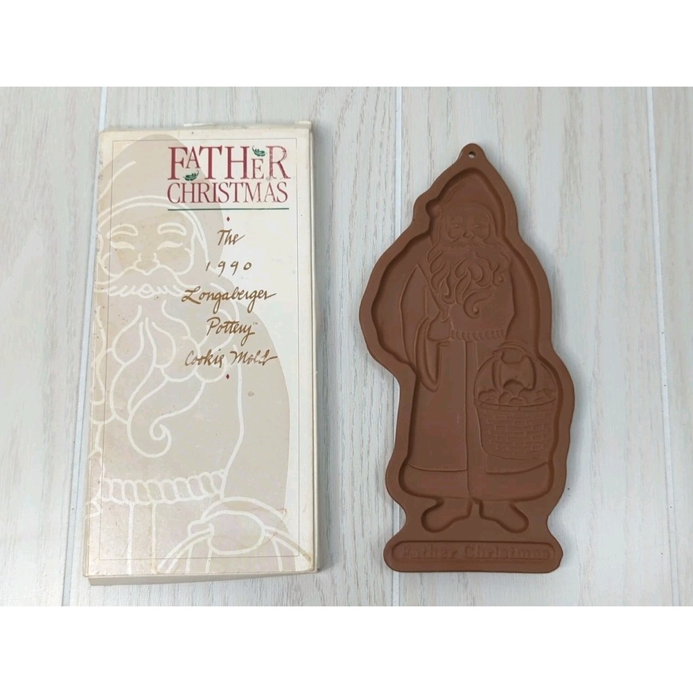 Longaberger Pottery Father Christmas Winter Cookie Mold 1990 in box